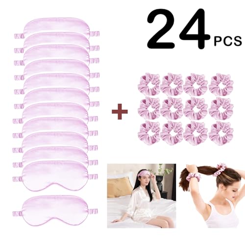 24Pcs Satin Eye Mask Silk Sleep Masks Silky Eyes Cover Blackout Blindfold Eyeshade Scrunchies Hair Ties Travel Wedding Gift - color: Lilac
