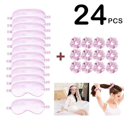 24Pcs Satin Eye Mask Silk Sleep Masks Silky Eyes Cover Blackout Blindfold Eyeshade Scrunchies Hair Ties Travel Wedding Gift - color: Lilac
