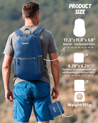 Gonex Ultra Lightweight Packable Backpack Daypack Handy Foldable Camping Outdoor Travel Cycling Backpacking - color: Dark Blue