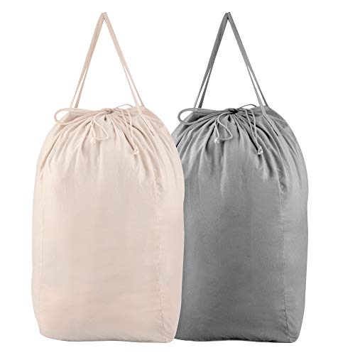MCleanPin Washable Laundry Bags with Handles,140L Dirty Clothes Storage for College Dorm or Travel, Laundry Liner Fit Most Laundry Hamper or Basket,2 Pack (Beige & Grey) - color: Beige & Grey