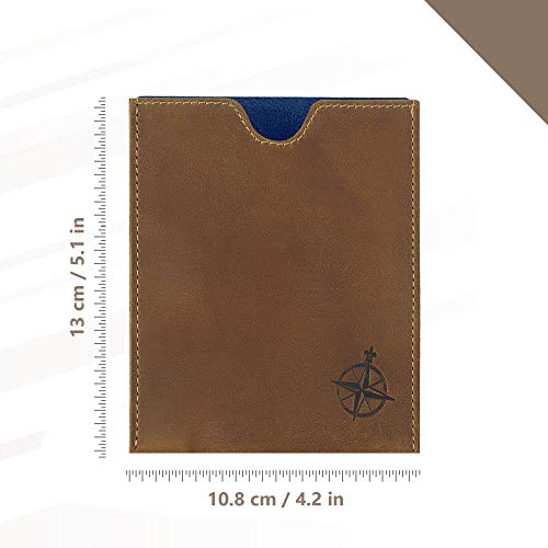 WANDERINGS Leather Passport Holder – Travel - Handmade Genuine Leather Wallet with Passport Pocket and Card Slots - RFID Blocking for Security Against Data Theft - style: Sleeve