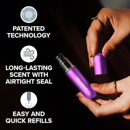 Travalo Classic HD Perfume Atomizer - Leak-Proof and TSA Approved for Air Travel - Reusable, Airtight, Easy-Fill Mini Pump Sprayer - Lightweight, Elegant Design w/Volume Window - Purple 0.17oz - color: Purple