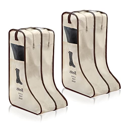 2 Pack Portable Boots Storage Bag, Beige Shoe Bags for Storage and Travel Dust Proof Travel Shoe Bags for Packing (Large) - color: Beige-Large