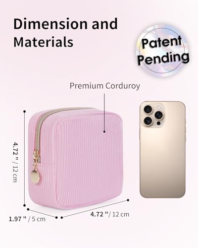 Wandering Nature Small Makeup Bag for Purse Mini Make up Pouch Cute Cosmetic Pouch for Women with Slip-in Pockets Corduroy, Pink - color: Corduroy Pink