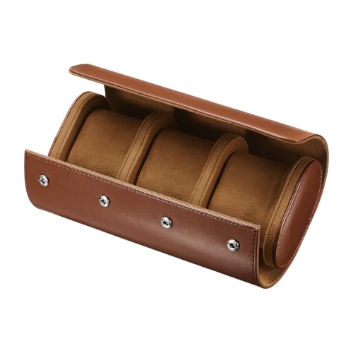 uxcell Leather Watch Travel Case Single Watch Roll Storage Box Organizer for Men Women Watch Holding Storaging Displaying, 3 Slot, Brown - color: Brown, size: 20.5x10x7 cm