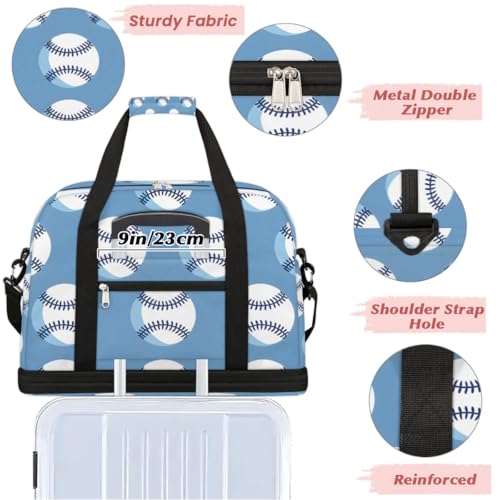 Travel Duffel Bag Baseballs Print Weekender Bag with Shoe Compartment Foldable Overnight Bags for Travel Sports Lightweight Gym Bags for Men Women - color: Baseballs Print