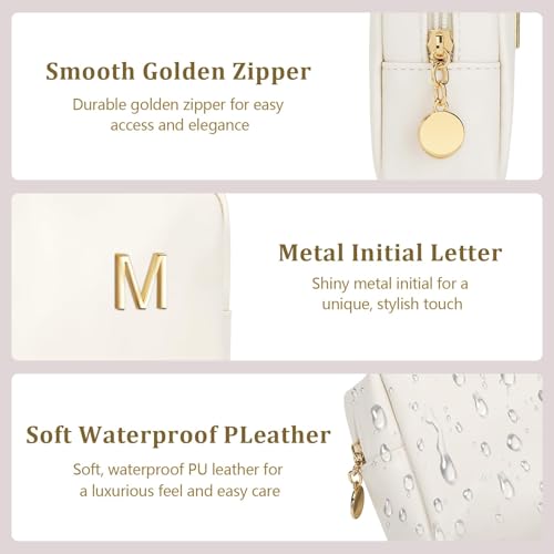 Personalized Birthday Gifts for Women - Initial Makeup Bag Set Travel Toiletry Bag Cosmetic Bags Soft Waterproof PU Leather Makeup Pouch Travel Essentials (M, 1pc Beige) - size: 1pc Beige, style: M