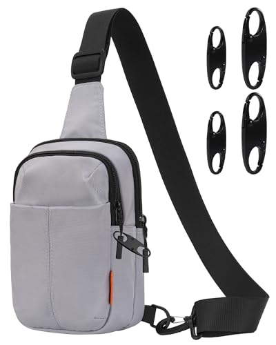 Peicees Small Anti Theft Sling Bag with Zipper Clip for Men Women, Waterproof Mini Crossbody Chest Bag for Travel Work Sport - color: Light Grey