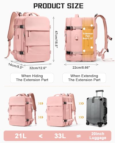 wepadre Vacuum Backpack Travel with Pump Travel Backpack with Vacuum System Expandable Vacpack Compression Backpacks for Travel Easy Vac Pack Carry on Luggage - color: Pink