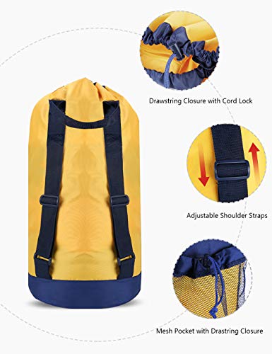 Dalykate Backpack Laundry Bag, Laundry Backpack with Shoulder Straps and Mesh Pocket Durable Nylon Clothes Hamper Bag with Drawstring Closure for College, Travel, Laundromat, Apartment - color: Yellow