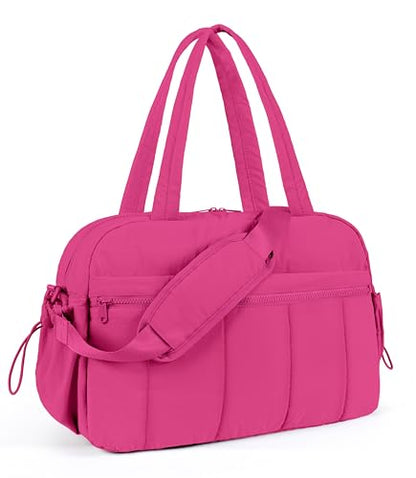 Lightweight Travel Duffle Bag for Women, Quilted Puffy Weekender with Wet Pocket for Gym, Overnight, Personal Item Carry On, Rose Red - color: Rose Red