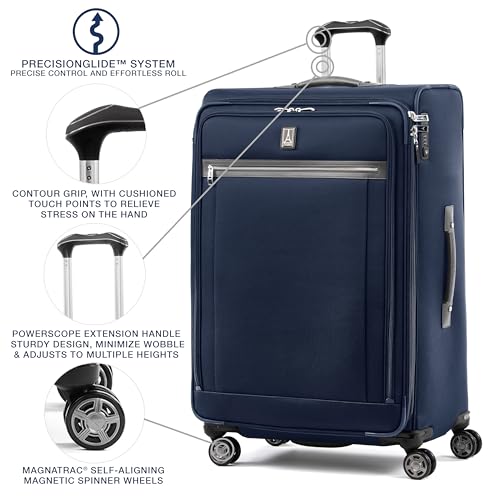 Travelpro Platinum Elite Softside Expandable Checked Luggage, 8 Wheel Spinner Large Suitcase, TSA Lock, Men and Women, Dark Blue, Checked Large 29-Inch - color: Dark Blue, size: Checked-Large 29-Inch