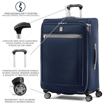 Travelpro Platinum Elite Softside Expandable Checked Luggage, 8 Wheel Spinner Large Suitcase, TSA Lock, Men and Women, Dark Blue, Checked Large 29-Inch - color: Dark Blue, size: Checked-Large 29-Inch