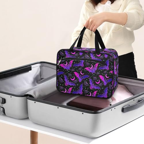 MNSRUU Hanging Toiletry Bags for Women Travel, Gothic Purple Bat Gothic Toiletry Organizer Portable Travel Toiletry Bags Clear Wash Bags Makeup Bag Cosmetic Bag - color: Skulls 218
