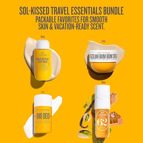 Sol de Janeiro Travel Essentials Bundle | Cheirosa 62 Perfume Mist, Rio Deo, Brazilian Bum Bum Cream, and Brazilian Play Body Wash | TSA Friendly Sizes | Amazon Excusive