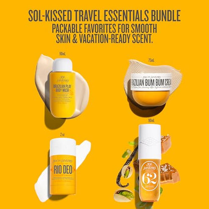 Sol de Janeiro Travel Essentials Bundle | Cheirosa 62 Perfume Mist, Rio Deo, Brazilian Bum Bum Cream, and Brazilian Play Body Wash | TSA Friendly Sizes | Amazon Excusive