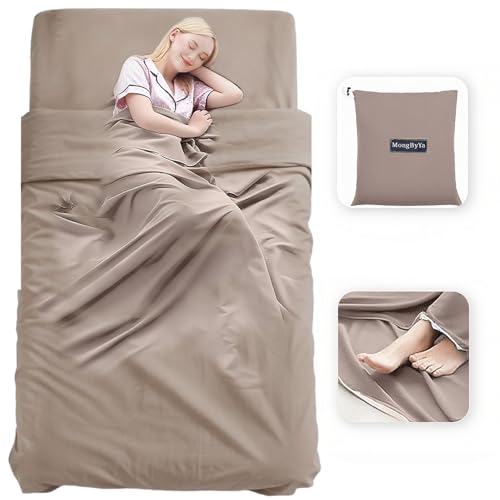 Sleeping Bag Liner, 3 Sizes Compact Travel Sheets for Hotel & Hostel, Adult Sleep Sack for Camping Backpacking, Comfy Breathable & Easy Care, 4 Seasons - color: Light Khaki, size: 82.7'' X 45.3''