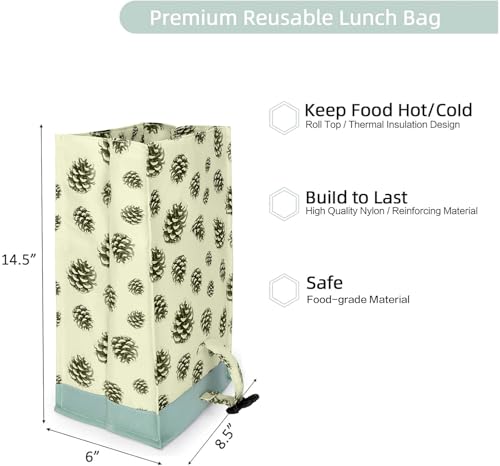 SUNNY BIRD Insulated Lunch Bag Rolltop Lunch Cooler Cute Lunch Box for Girls, Teens and Kids (Pinecone) - color: Pinecone
