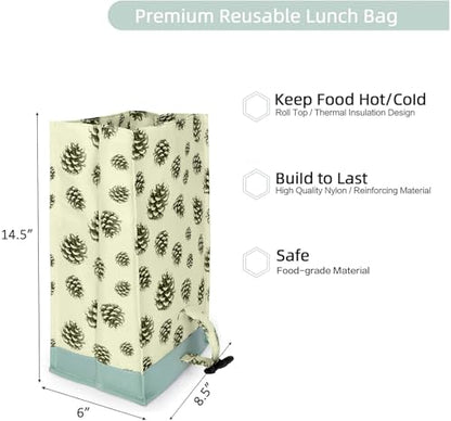 SUNNY BIRD Insulated Lunch Bag Rolltop Lunch Cooler Cute Lunch Box for Girls, Teens and Kids (Pinecone) - color: Pinecone