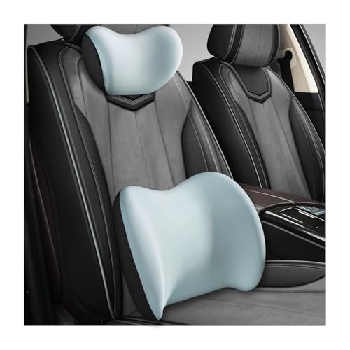 Car Headrest & Lumbar Support Cushion, Ergonomic Memory Foam Car Neck Back Support w/Removable Cover, Universal Breathable Lumbar Cushion Headrest Pillow with Adjusatble Strap (Sky Blue) - color: Sky Blue, size: 1 PCS