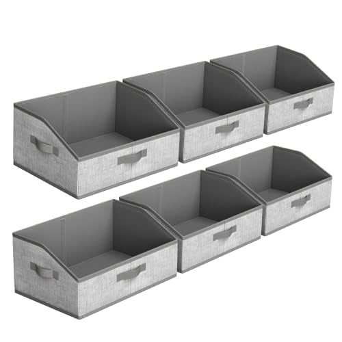 SONGMICS Set of 6 Storage Baskets, Foldable Storage Bins with Removable Dividers, Fabric Boxes, 15.7 x 11.8 x 7.9 Inches, Closet Organizers, 3 Handles, for Living Room, Cattail Gray URFB0140G01 - color: Cattail Gray, size: 6 Pack(11.8"L x 7.9"W x 15.7"H)