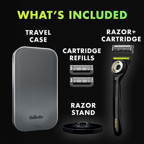 GilletteLabs with Exfoliating Bar by Gillette Mens Razor, 5 Bladed, Closeness and Comfort, Includes Travel Case and Stand, Handle + 3 Blade Refills - color: Gold, style: 1 Razor, 1 Travel Case, 3 Refills, 1 Stand