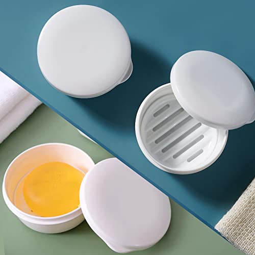 2 Pack Portable Round Soap Dishes, Plastic Soap Container with Lid Leak-Proof Drain Soap Box Holder Soap Container (Black+White) - color: Black+white