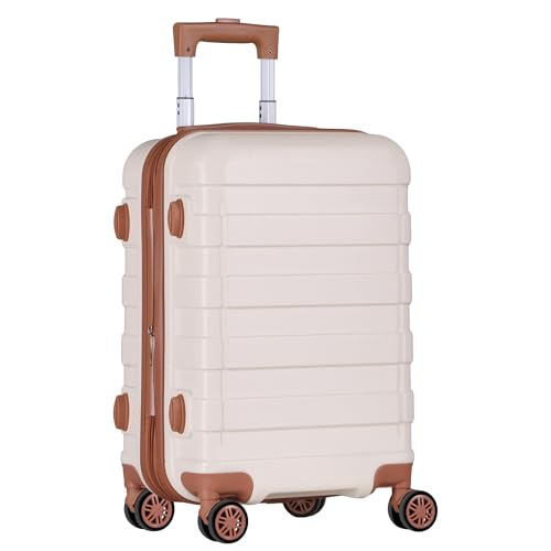 SUPER DEAL 21 Inch Carry On Luggage, Expandable Hardshell Spinner Suitcase with 360-Degree Wheels Height Adjustable Handle for Travel Business Trip, Cream White - color: Cream White