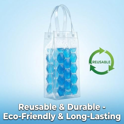 3-Pack Freezable Wine Cooler Bags with Built-in Gel Ice Packs - Portable Hexagon Wine Chiller Sleeve - Reusable Clear Folding Carrier Tote for Champagne, Beer, Picnic & Travel (orange） - color: Blue