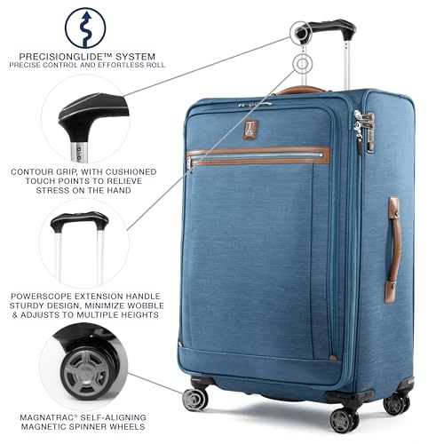 Travelpro Platinum Elite Softside Expandable Checked Luggage, 8 Wheel Spinner Large Suitcase, TSA Lock, Men and Women, Coastal Blue, Checked Large 29-Inch - color: Coastal Blue, size: Checked-Large 29-Inch