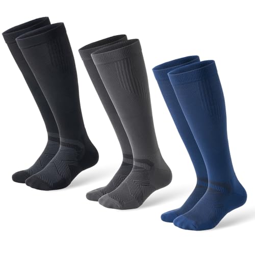 Compression Socks for Women and Men,Knee High 15-20mmHg Graduated Support(3 Pairs) Best for Nurses,Pregnant,Travel - color: B05-black/Dark Gray/Navy Blue, size: Small
