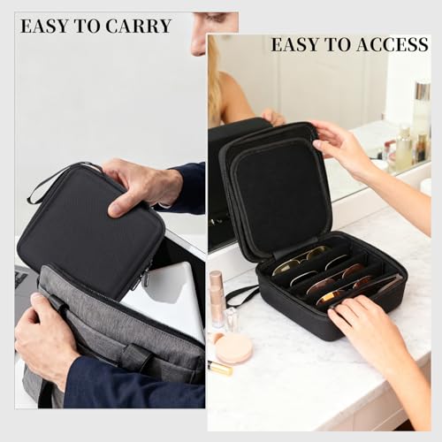 AUTOARK EVA Hard Shell Travel Eyeglasses Case,4 Adjustable Dividers,Holds 5 Glasses,Felt Lining - color: Black