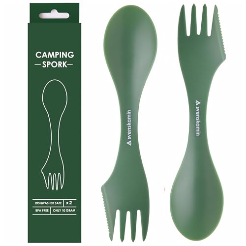 Reusable Camping Spork Set 2-Pack - 3-in-1 Travel Sporks, Lightweight Durable Utensils & Silverware for Outdoor Hiking - 2x Green - color: Green/Green