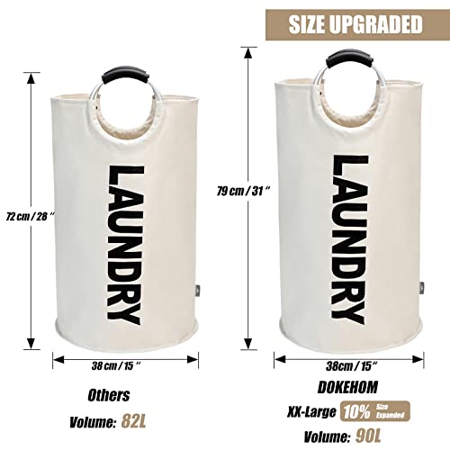 DOKEHOM 90L Large Laundry Basket, Collapsible Laundry Bag, Freestanding Tall Clothes Hamper, Foldable Washing Bin (Beige) - color: Beige, size: 90L