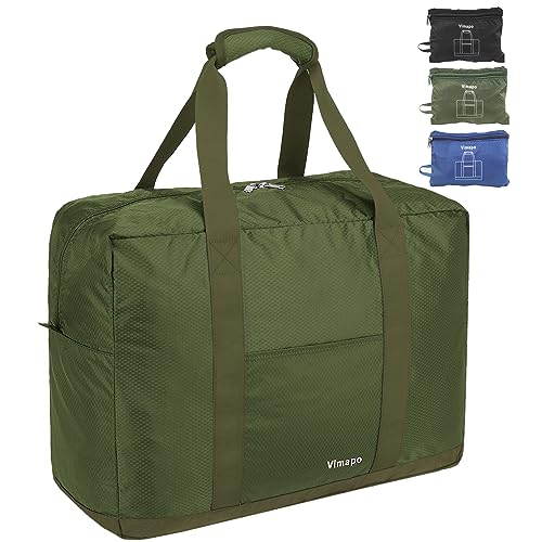 Foldable Travel Duffle Bag with Trolley Sleeve 40L Capacity, Lightweight Packable Travel Duffel Bags with the Keyhole Zipper, Weekender Overnight Nylon Carry on Bag for Men & Women, Army Green - color: Green