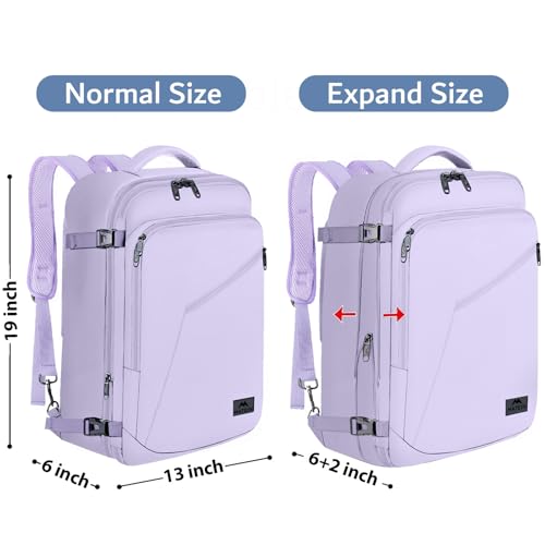 MATEIN Carry on Backpack for Women, 40L Heavy Duty Travel Backpack Airplane Approved, Expandable Simple Fashion Daypack, Frequent Traveler Gifts, Light Purple - color: Light Purple, size: X-Large