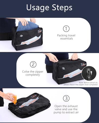 Fuloon Space Saver Vacuum Storage Bags, 20-Inch Travel Compression Bags for Air Travel, Business Trip, Carry-On Suitcases & Backpack, Black (1 Pack, With Pump) - size: 1 Pack With Pump