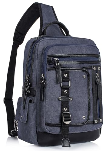 Cross Body Bag for Men: Large Canvas Sling Backpack Messenger Bag Fits 15.6 Inch Laptop for Work Commute - color: Navy Blue, size: X-Large