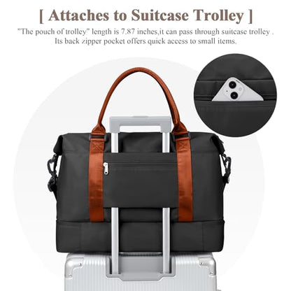 Travel Duffel Bag with Shoes Compartment, Overnight Weekender Bags for Women,Carry on Personal Item Bag，Extra Large - color: A-Black & Brown, size: Extra Large