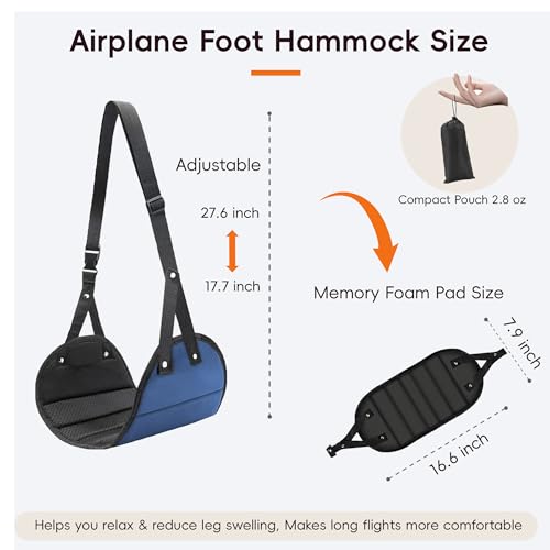 Foot Hammock for Plane Travel, Airplane Foot Hammock, Adjustable Foot Rest Sling, Airplane Gadgets Travel Essentials for Long Time Flight (Navy) - color: Navy
