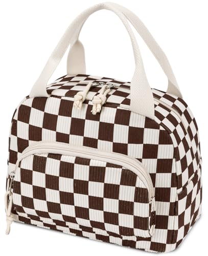 Lunch Bag Women Lunch Box for Women Adult Cute Insulated Lunch Bag Small Cooler Lunch Tote Bags for Work Picnic School (Coffee-White Plaid) - color: Coffee-White Plaid