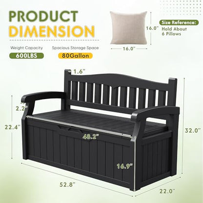 Greesum 80 Gallon Storage Bench Outdoor Deck Box with Armrest, Patio Furniture,Lockable, Waterproof and UV Resistant, Suitable for Garden, Pool, Black - color: Black, style: 80 Gallon