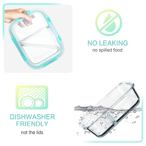 [5-Pack,36 Oz]Glass Meal Prep Containers 2 Compartments Portion Control with Upgraded Snap Locking Lids Glass Food Storage Containers, Microwave, Oven, Freezer and Dishwasher (4.5 Cups, Green) - color: Green
