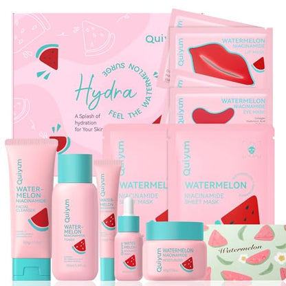 QUIYUM Watermelon & Niacinamide Skin Care Sets, Routine Facial Skincare Product, Beauty for Women, Hydration, Moisturizing, Oil Control, Glow Up, Teen Girl Gifts Trendy Stuff, Spa-Like at Home - size: 11pc
