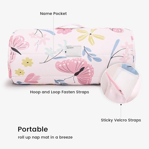 PHF Soft Toddler Nap Mat with Removable Pillow, Rollup Design Kids Sleeping Mat, Slumber Bags for Girls, 55"x23" Toddler Sleeping Bag for Daycare Preschool Travel Camping, Butterfly - color: Butterfly