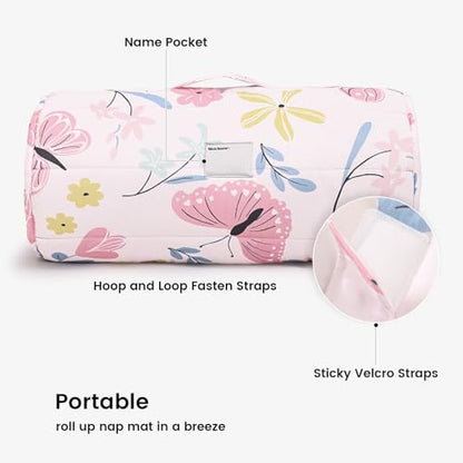 PHF Soft Toddler Nap Mat with Removable Pillow, Rollup Design Kids Sleeping Mat, Slumber Bags for Girls, 55"x23" Toddler Sleeping Bag for Daycare Preschool Travel Camping, Butterfly - color: Butterfly