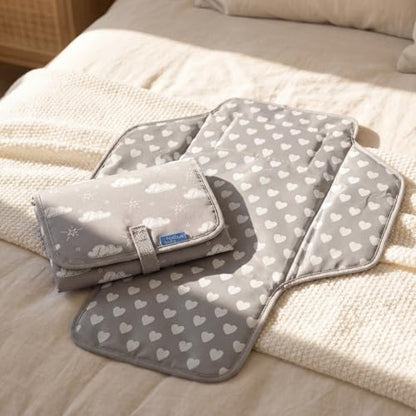 Baby Portable Changing Pad Travel - Waterproof Compact Diaper Changing Mat with Built-in Pillow - Lightweight & Foldable Baby Diaper Changer, Newborn Shower Gifts - color: Gray B