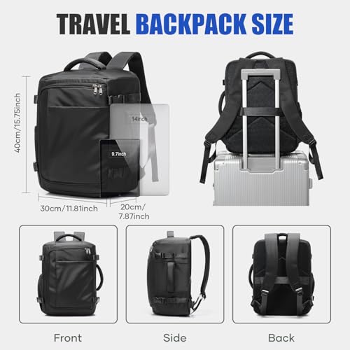 Travel Backpack for Women Men, Ryanair Backpack 40x30x20CM Airline Approved Personal Item Travel Bag, Carry On Backpack Fits 14 Inch Laptop, 180° Opening Weekender Bag for Flight Underseat, Black - color: Black