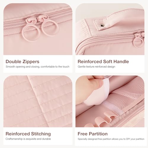 Abiudeng Standing Makeup Bag Stand up Make up Bag Travel Toiletry Bag with Multiple Compartments Large Capacity for Women Business Trips Fitness and Daily Commutes (Pink) - color: Pink