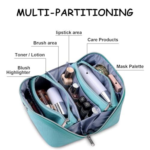 BOYATU Checkered Travel Makeup Bags: Vacation-Ready Light Blue Large Capacity Cosmetic Bag for Women - 3 Pcs Set Toiletry Organizer with Waterproof Leather - Easy to Clean Beach Trip Essential - color: 01-C-Blue